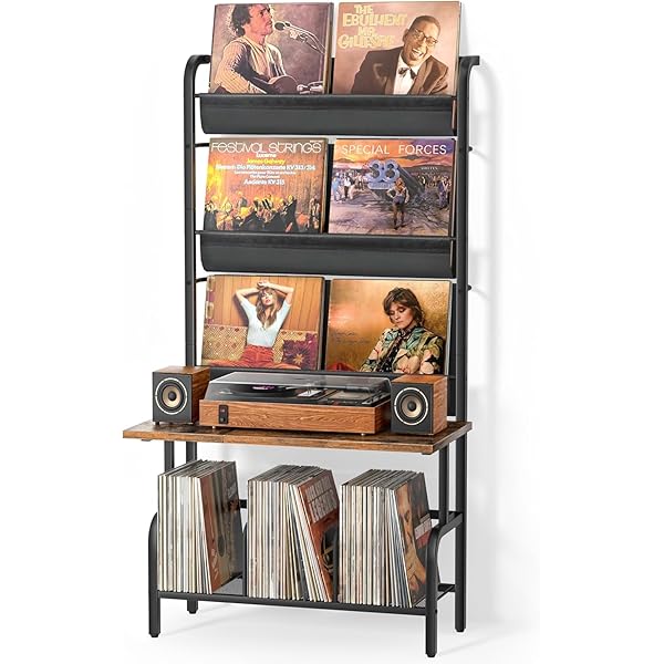 レコードラック、レコード棚、レコード 収納ラック、レコードプレーヤースタンド 、300枚のレコードを収納できるレコードラック、レコード 壁掛け、ターンテーブルスタンド、レコード盤、レコードプレーヤー、スピーカー、オーディオ機器、書籍、雑誌