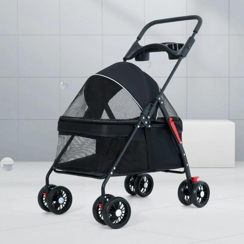 折りたたみ 愛玩動物手押し車 軽さ 多頭 小型犬 中型犬 犬 手押し車 うば車 ミニ ペットバギー 小っちゃい 折りたたみ 4輪  パウダーコンパクト 犬用
