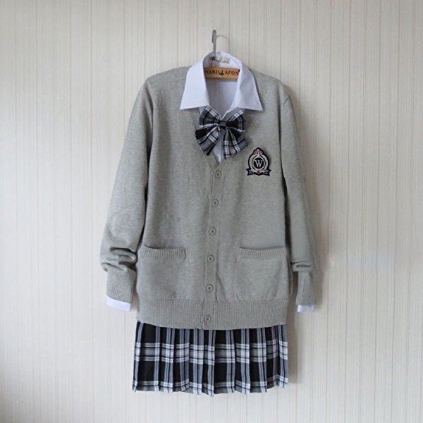 JK制服 4点セット 女子高生 学校制服 春秋冬用 スクール 仮装 カーディガン 蝶ネクタイ シャツ レディース 女の子 コスチューム JK コスプレ グレー クラスの服 綿 學院風 イギリス風 高校制服 大きいサイズ 送料無料