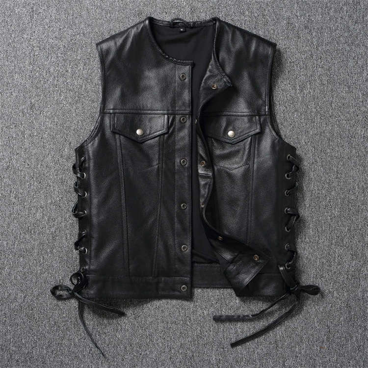 ノースリ ライダースベスト 革ジャン S-4XL 黒色 牛革 秋冬春 革ベスト メンズ 本革ベスト レザーベスト