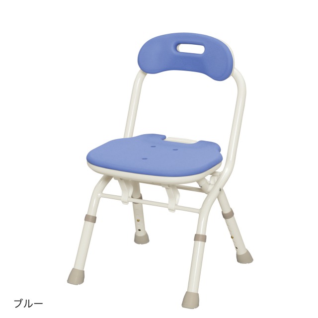 【折りたたみシャワーベンチ FC 背付 ブルー アロン化成 】施設 介護 高齢 浴槽 浴室 入浴 風呂 お風呂 転倒防止 転倒予防 椅子 イス いす シャワーチェア 折りたたみ 背もたれ 介護用品 介助 入浴介助 高さ調節 青 コンパクト