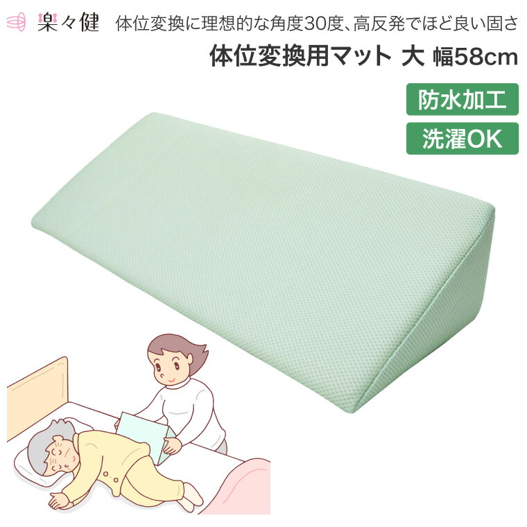 介護 クッション 楽々健 体位変換用マット 大（幅22×長さ58×厚さ13cm） ar-096-b モスグリーン 楽々健 │ 防水 洗濯可能 床ずれ防止クッション 体位保持 三角クッション 高反発 リハビリ 床ずれ予防 褥瘡対策 体位変換パッド ポジショニングクッション 良肢位保持高齢