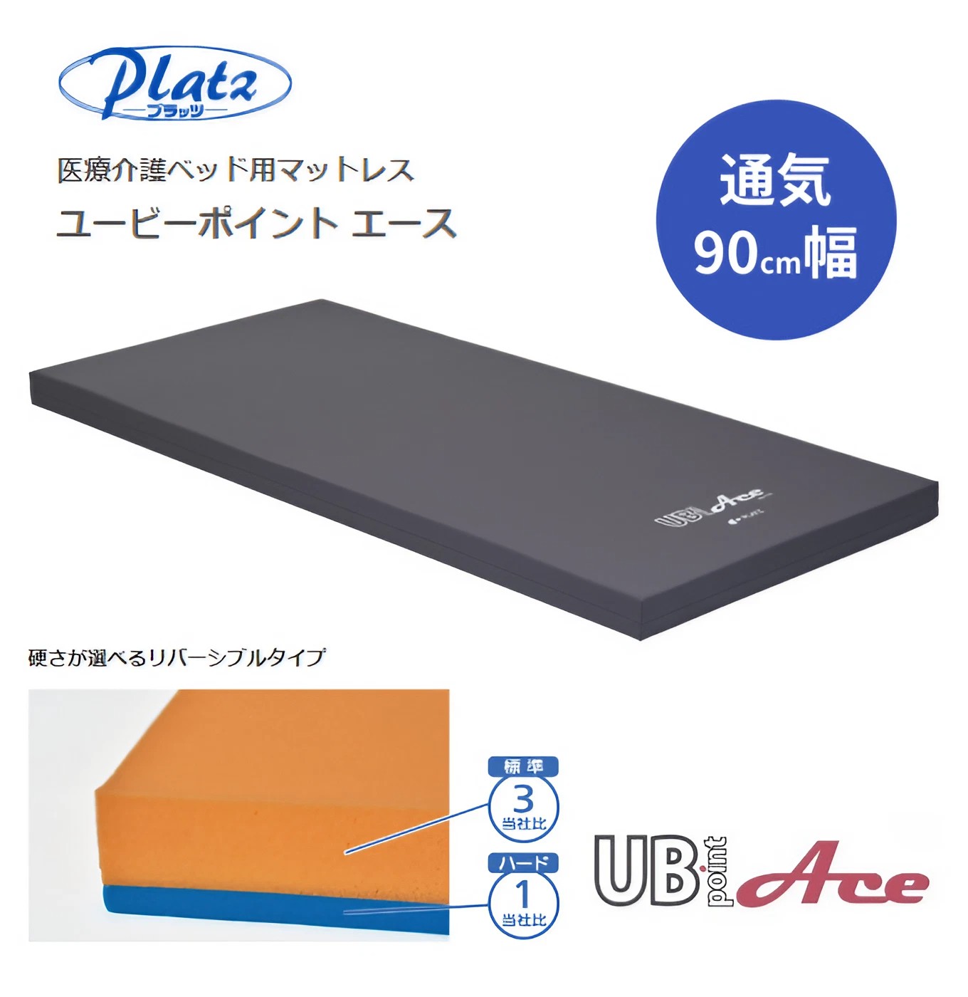プラッツ ユービーポイントエース 通気 レギュラー PM26-A9008 90cm幅 ｜体圧分散 床ずれ防止 褥瘡予防 在宅 寝心地 介護 介護用品 ウレタンフォーム マットレス