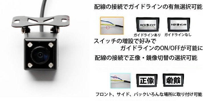 バックカメラ 正像 鏡像選択可 ガイドライン表示機能 DC12V 暗視機能 IP66防水仕様 超小型CCD 4灯LED LP-BK800 50%OFF!