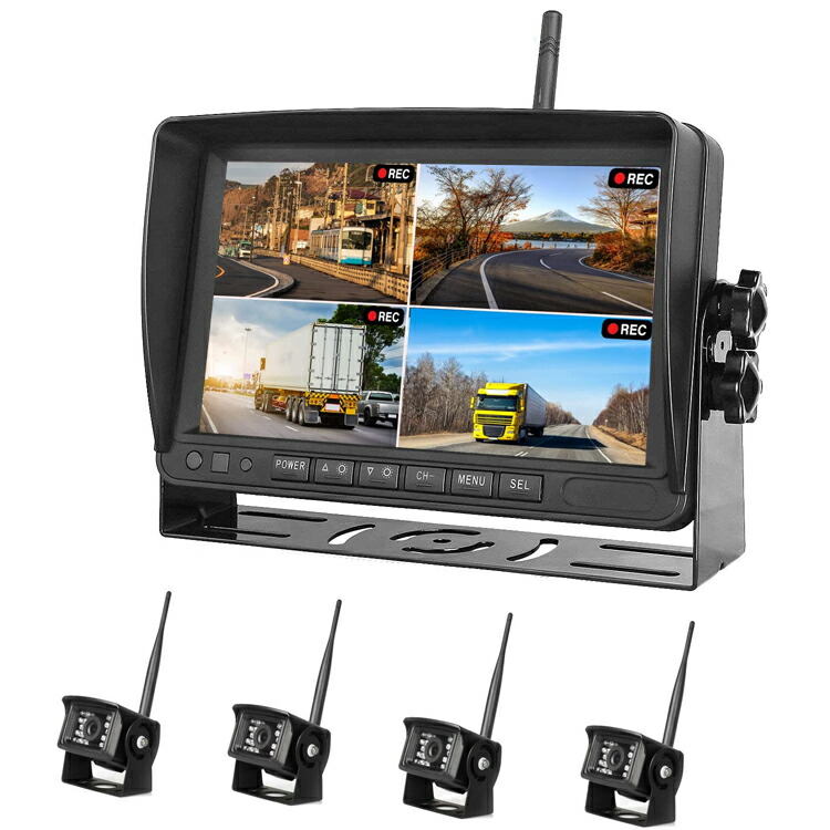 デジタル式無線DVRセット ワイヤレスカメラ4個 4CH同時録画可 DC12-24V汎用 トラック 重機 バス 大型車 防犯などに LP-W607DVR4C 送料無料｜ライフパワーショップ店