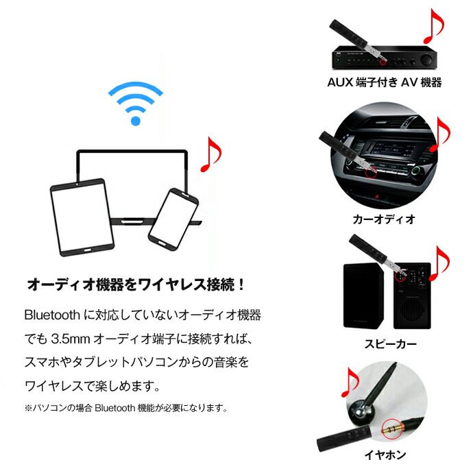 Bluetoothオーディオレシーバー アダプタ Aux端子 Lp Pfbta スピーカーを無線利用できる ヘッドフォン 充電式 いよいよ人気ブランド 充電式