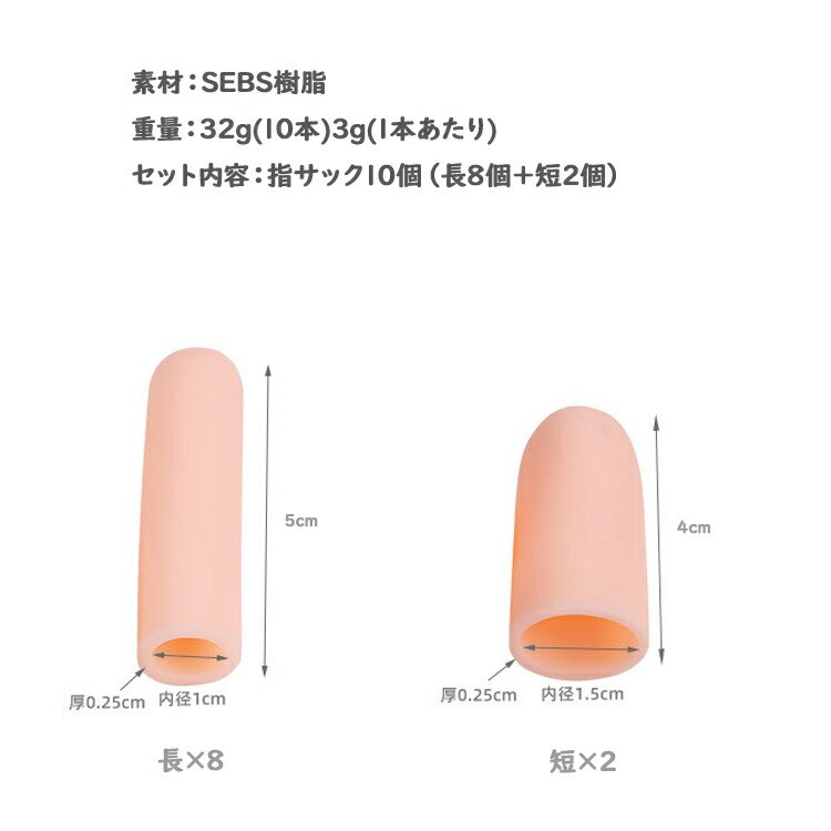 シリコン指サック10個（長8個＋短2個）SEBS樹脂手荒れ防止ひび割れあかぎれ食器洗い園芸LP-SCFC10S