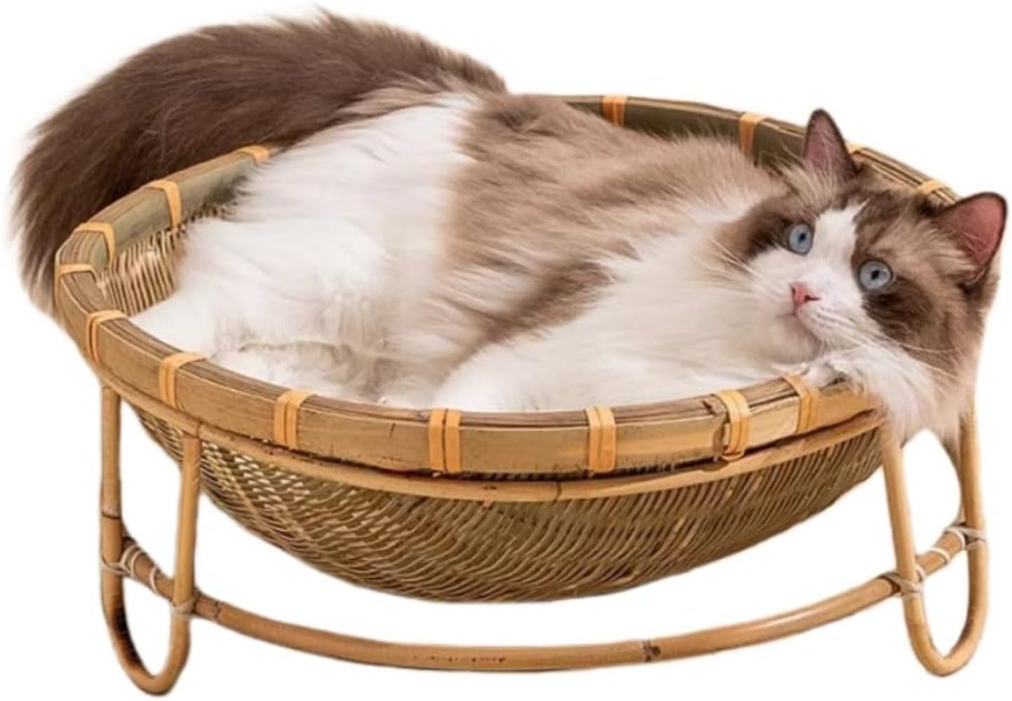 Ladfrol 猫用ベッド キャットハウス 手編み編み 竹編み、 ドーム型猫ハウス 小型犬小屋 猫ベッド 猫ちぐら 猫 ハウス ちぐら 猫ハウス ベッド 耐噛み カゴ マット付き 四季通用 夏向け 風通し 洗える お手入れ簡単 おしゃれ (直径45センチ)|LIFE QUEST