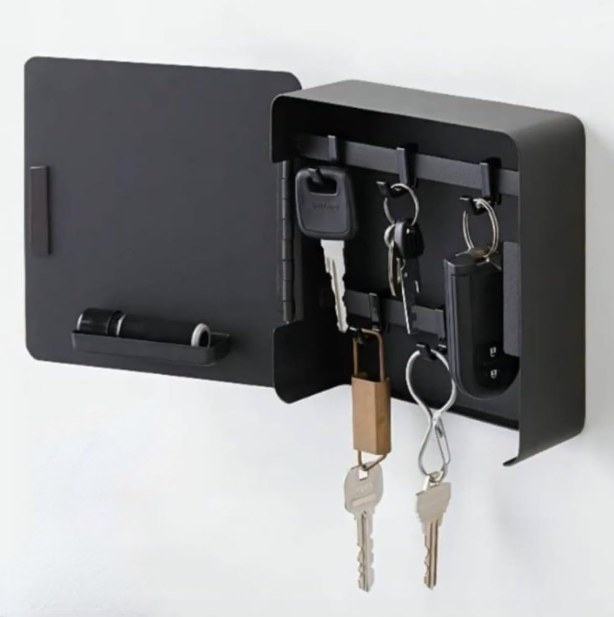 マグネットキーフック部屋の入り口足懸かり, 密閉納める, 足懸かりボックス席, モダンミニマルインストール不必要の散らからないまとめ役, 可塑性物質製部屋の入り口フックキーボックス (黒いこと) [並行輸入品]