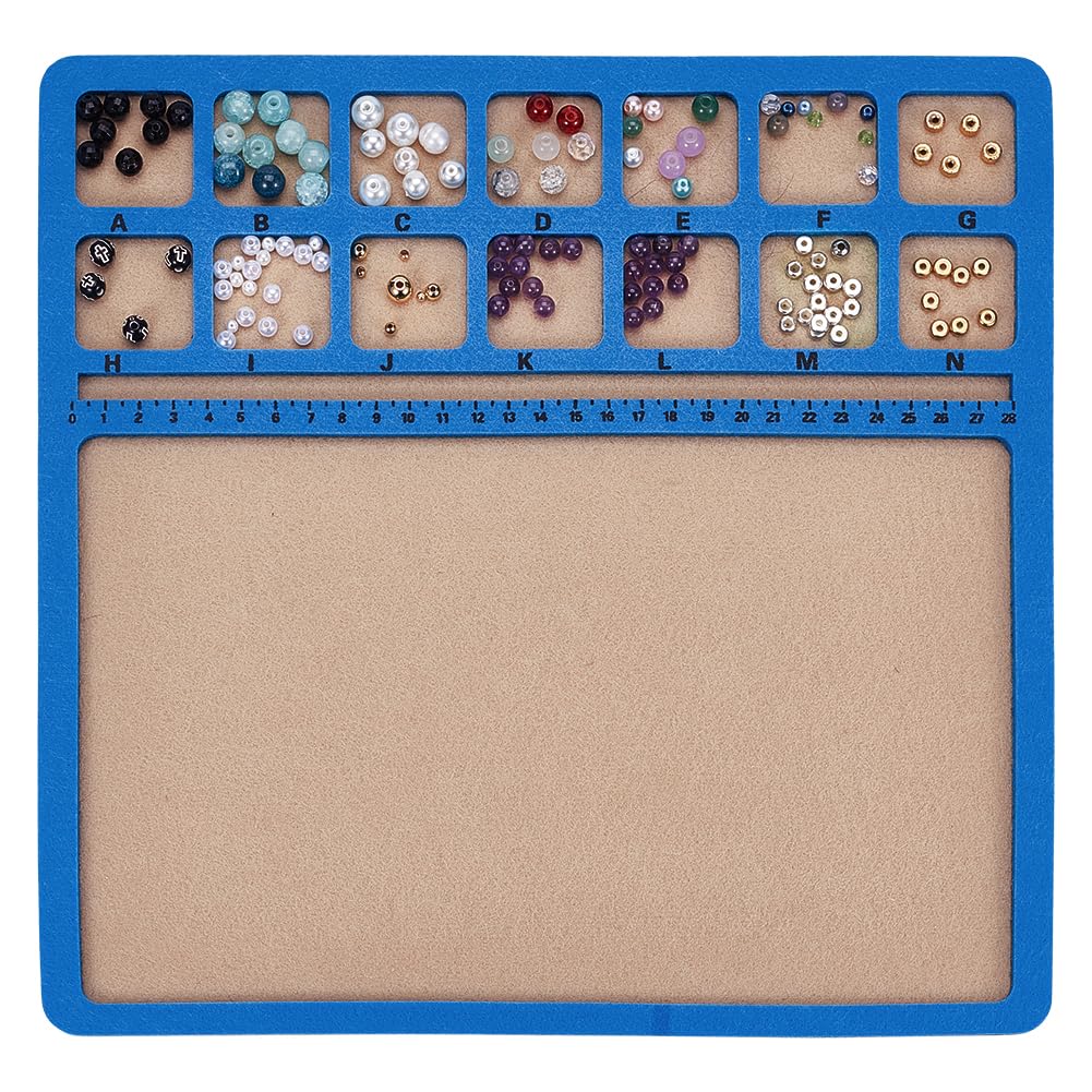 R フェルト ビーズデザインボード 30x30糎 青色 ビーズ引っ敷き ビーズ御盆 14グリッド 文字、規摸付き添い人 宝飾品営造用の御盆 手作り 宝飾品仕立て上げる ビーズ備品