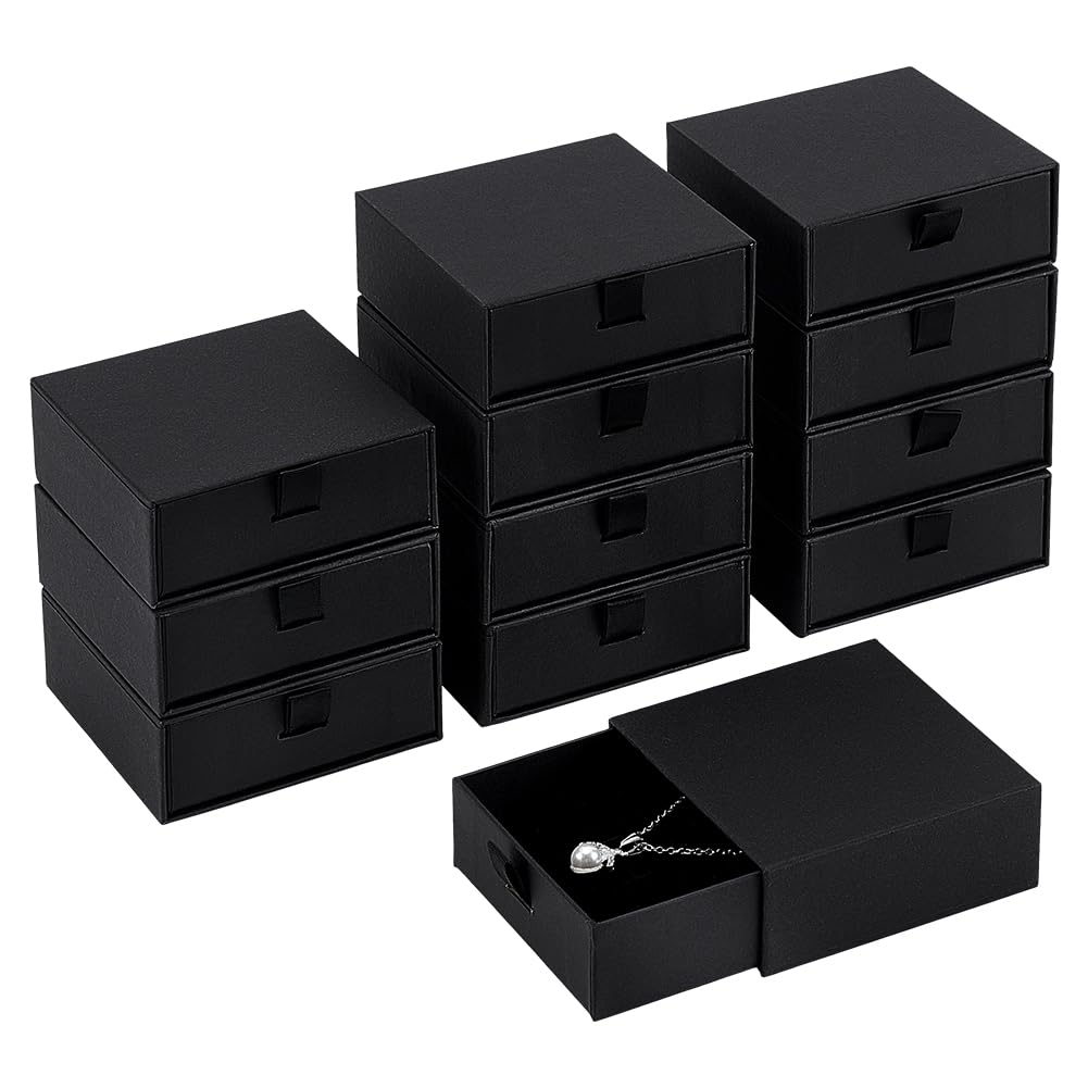 BENECREA 12個 宝飾品ボックス席 抽き出し式 9ｘ8.9ｘ3.5糎 海綿質裏地 佩び物ボックス席 宝飾品 納める 差し上げ物 ラッピング ミニ箱 ピアス シャンデリヤ 首飾り イヤリングなどに 黒いこと