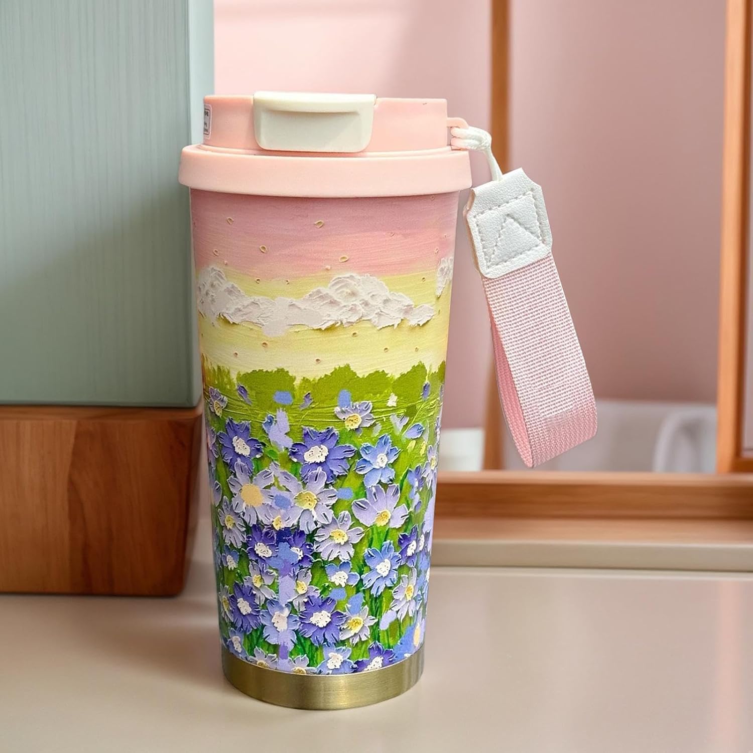 蓋 サーマルコーヒーカップ 御花行動様式断熱タンプラー 安全性のあるな隙間差しかためると携帯型青写真 500ml 熱っぽいまたは冷ややかさ飲み料用 一般受けリークプルーフコーヒータンブラー