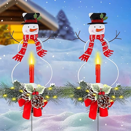 「1」ソーラー ガーデンライト 2本セット 置物ライト 雪だるま クリスマス デコレーションライト イルミネーションライト 防水 屋外 IP65防水 夜間自動点灯 クリスマス飾り 装飾品 屋外 防水 庭 パス 歩道 芝生 デコレーション｜LIFE QUEST