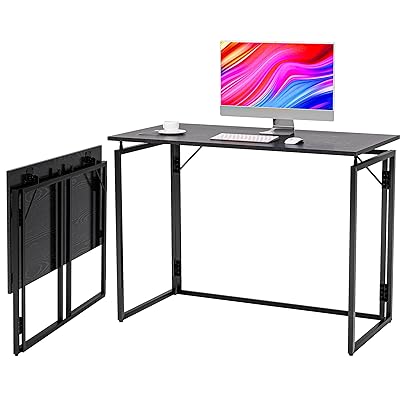 折りたたみテーブル コンパクト デスク 完成品【組み立てあ簡単 】 耐荷重60kg 省スペース僅か6cmの薄さ オフィスワークテーブル パソコンデスク 木製 ゲーミングデスク 在宅勤務 折りたたみ 机 (ブラック, 30インチ)|LIFE QUEST