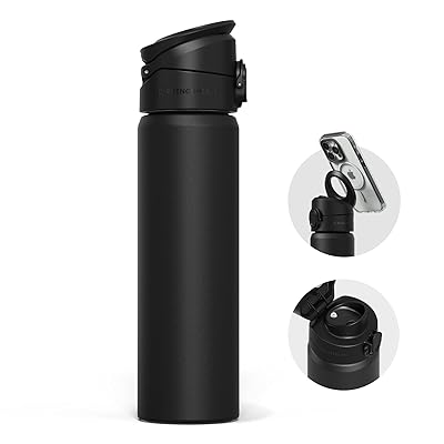 (ライノシールド) AquaStand マグネットボトル 700ml | 保温保冷 丸口 直飲み ステンレス製水筒 ウォーターボトル MagSafe対応ハンドル付 スポーツボトル 角度調節可能な三脚 スマホスタンド 水漏れ防止 - ブラック|LIFE QUEST