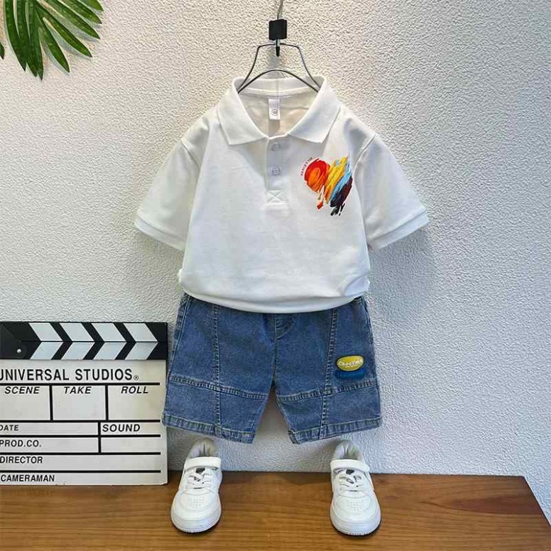 キッズ 流行り物 お坊っちゃん 愛くるしげ 今めかしい かっこいい 韓国 小わっぱ服 御膳上等 ティーシャツ 半袖 スポーツシャツ 夏 ズボン下 書き割り 度合い輪っか トップス ハート形