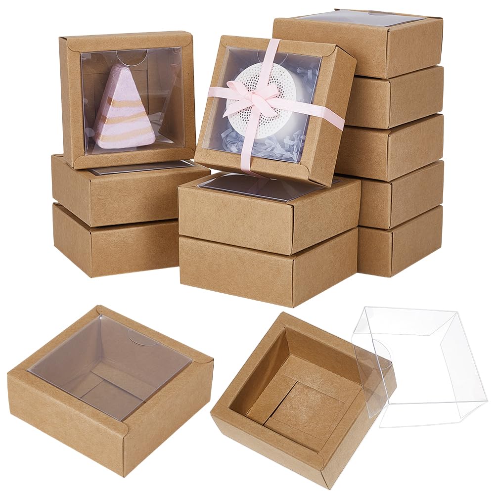 W 20個 差し上げ物ボックス席 手工芸品紙 PVC澄み切った窓付き添い人 6.5x6.5x3糎 まっ四角紙箱 赤銅色 荷拵え箱 ラッピング 佩び物 砂糖菓子 御菓子 パン屋 差し上げ物 差し上げ物ボックス席
