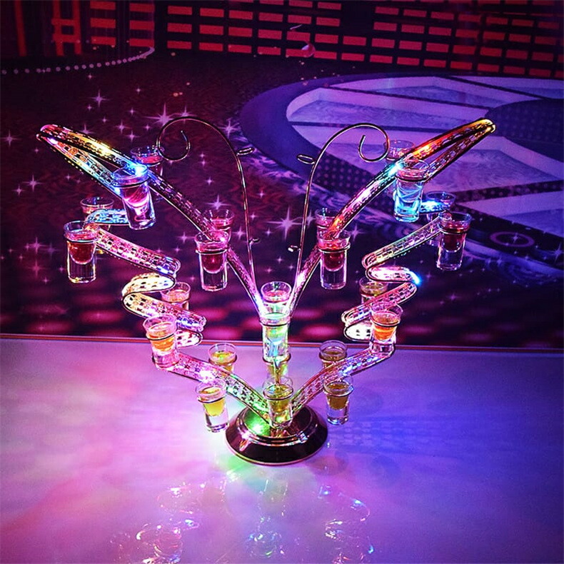 LED酒グラス棚 胡蝶 テキーラ観覧車 LED酒ボトルの表示棚 12カップ バーホテルLED酒棚の表示棚 LED酒グラス 収納ラック KTVナイトクラブに最適 パーティ パーティの装飾品 クリスマスの雰囲気 安定ベース ナイトクラブワイングラス|LIFE QUEST