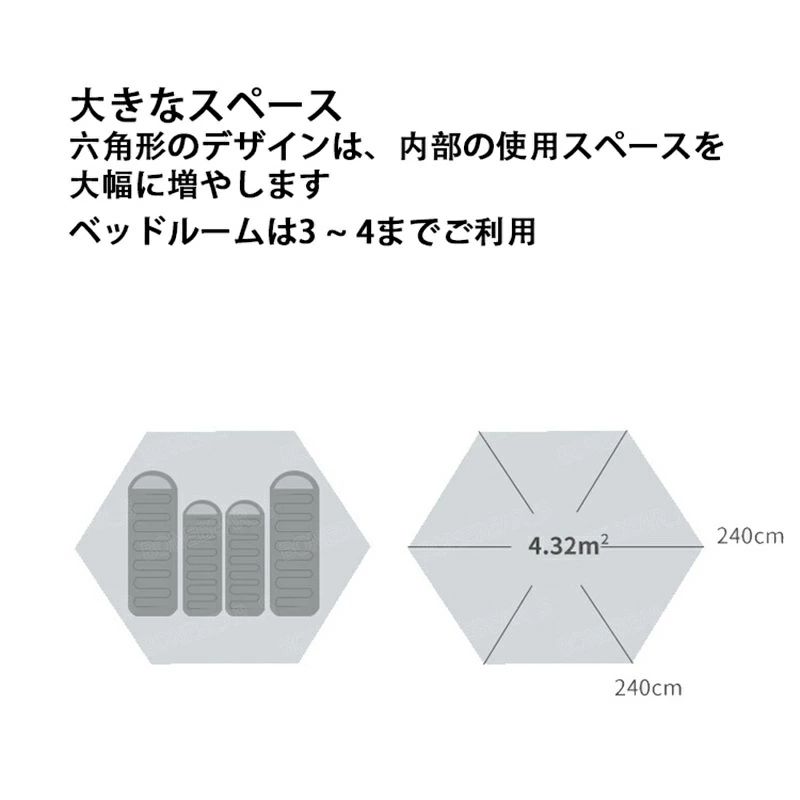 テント】大六角形：270*270*155ｃｍ　組み立て 簡単 高品質5-8人 頑丈フレーム 防水 自動テント 三秒スピードで 二層　組立てが便利　キャンプ　組立てが便利　紫外線防止 登山　自動ポップアップテント　日よけ　アウトドア｜LIFE QUEST