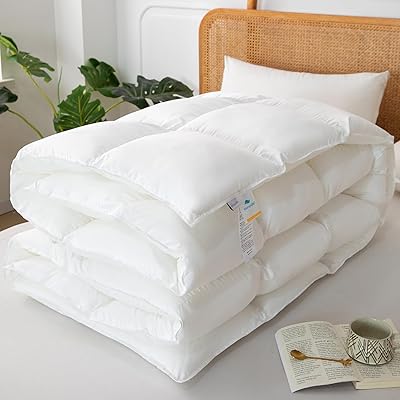 掛け布団 羽毛布団 シングル 羽根布団 人工 羽 被 duvet 洗える 抗菌防臭 防ダニ 暖かい 柔らかさ 軽さ 心地よさ 通気性 冬用 耐久性 オールシーズン (150×210 cm, ホワイト)|LIFE QUEST
