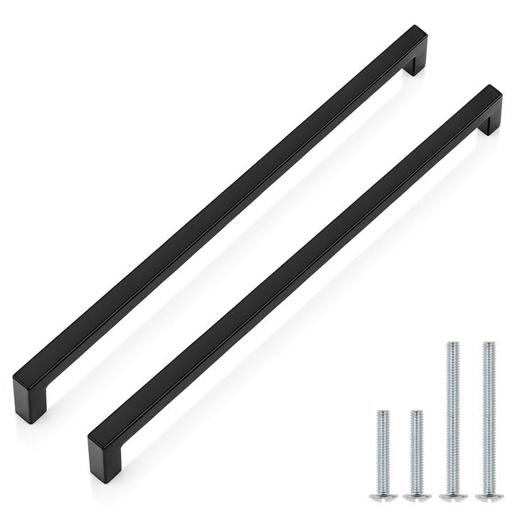 100個パック| ブラックキャビネットハンドル 3-1/2インチ(90mm) ホールセンター引き出し取っ手 ステンレススチール キッチンキャビネットハンドル マットブラック スクエア引き出しハンドル モダンなキャビネットハードウェア