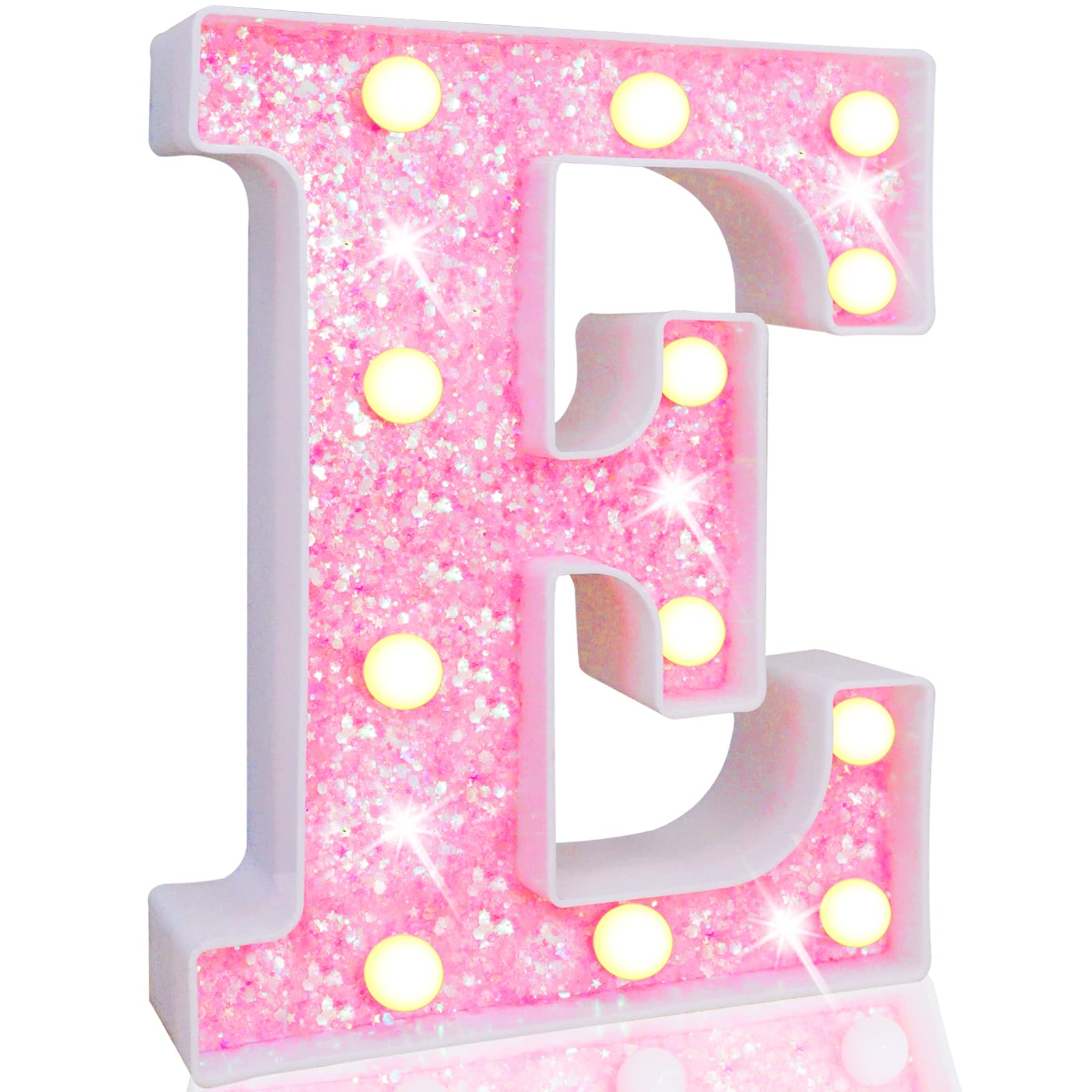 LEDマーキーレターライト、ライトアップピンクグリッターアルファベットEサイン、バッテリー駆動、ナイトライト、誕生日パーティー、結婚式、女の子へのギフト、ホームバー、クリスマスの装飾に