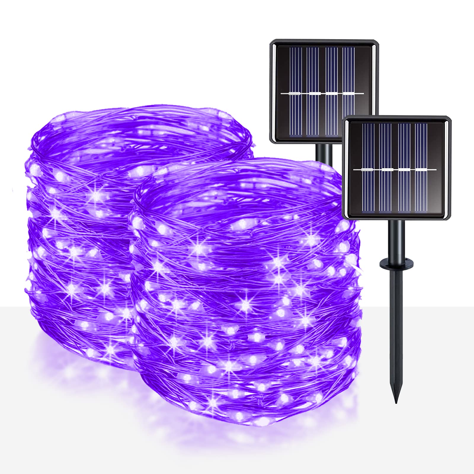 ソーラークリスマスライト 室外雨合羽 2容器に並べる 33フート 100個のLEDミニソーラーライト パープルソーラーフェアリーライト 合切袋天然木 庭園 中庭 庭 ガーランド 窓 寄りあい飾りつけ