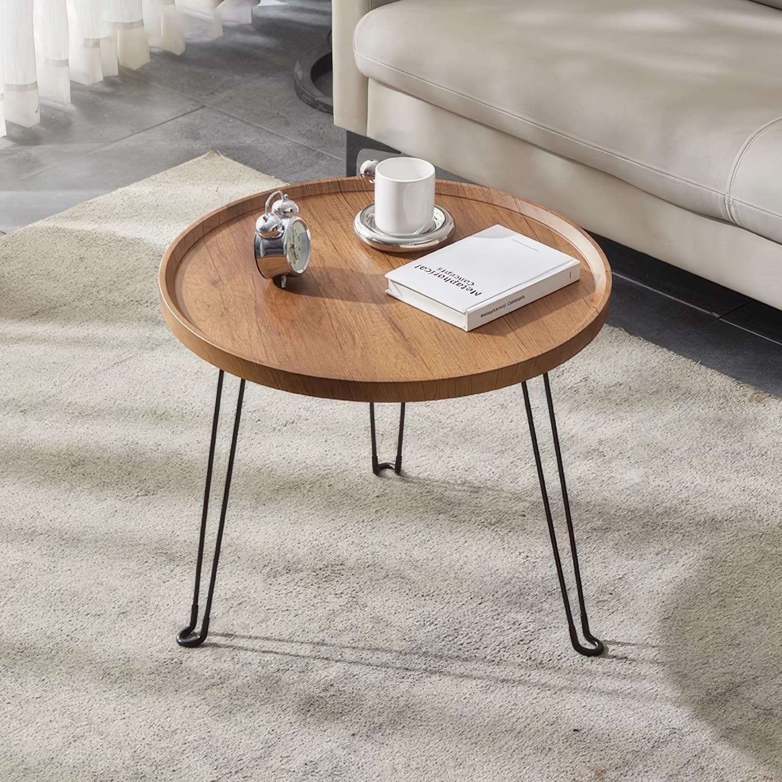 TW 折りたたみ ローテーブル ミニ 丸テーブル 50*38cm 北欧スタイル オリジナル ウッドカラー コーヒーテーブル 防水 防湿 切り傷防止 リビングルーム 書斎 バルコニーに簡単設置