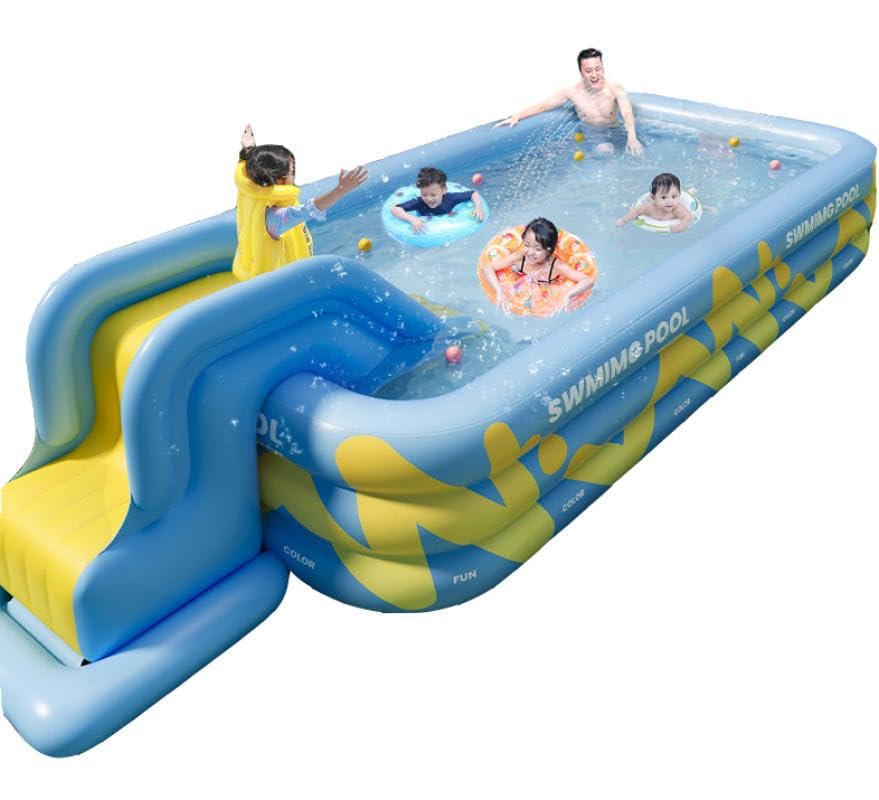 スウィミングプール 大型 ビニールスウィミングプール 電動揚水機付き添い人 USB申し受ける式 空気の状態入れ 吹き上げ すべり台付き添い人 身寄り PVC材質 赤ちゃん用 屋外 水遊び お庭 縁側 芝地命のせんたく 猛暑打つ手 (青色(すべり台付き添い人),3.0m)