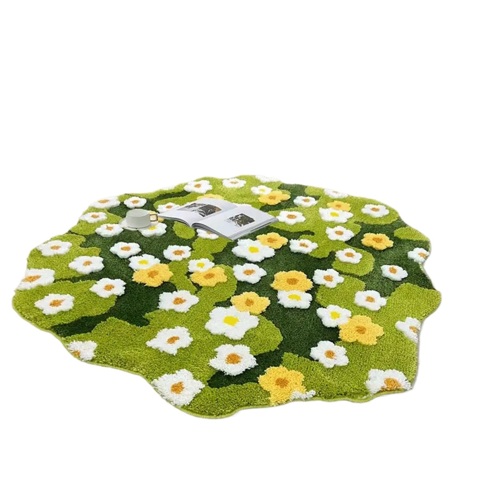 ラグ ZAZY マット 苔 絨毯 フローラル 植物 花 バスルーム 3D キュート グリーン フォレスト 花柄 異形 丸型 洗える 滑り止め付き 短毛 柔らかい 冷房 屋内 じゅうたん 玄関 フワフワ ベッドサイド (グリーン,M) [並行輸入品]｜LIFE QUEST
