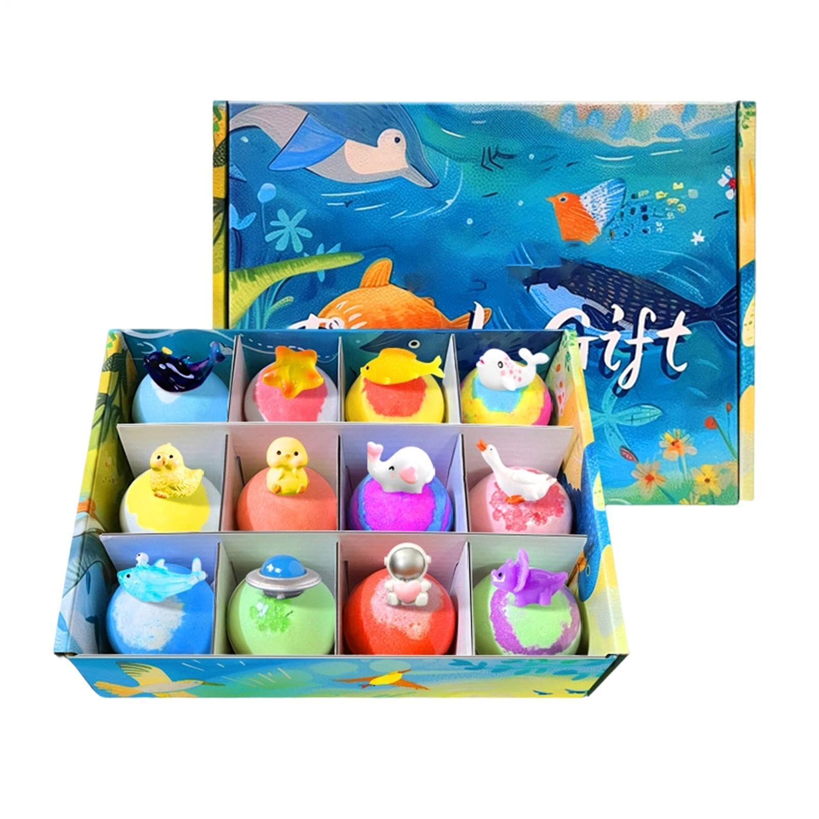 おもちゃが中に入っているバスボール 男の子向け | 12個入り入浴剤 | マイルド泡立ちシャワーボール,男の子 女の子 プレイデート ギフト 自宅用 デイケア 夏休み 旅行 バスルーム ホテルにも|LIFE QUEST