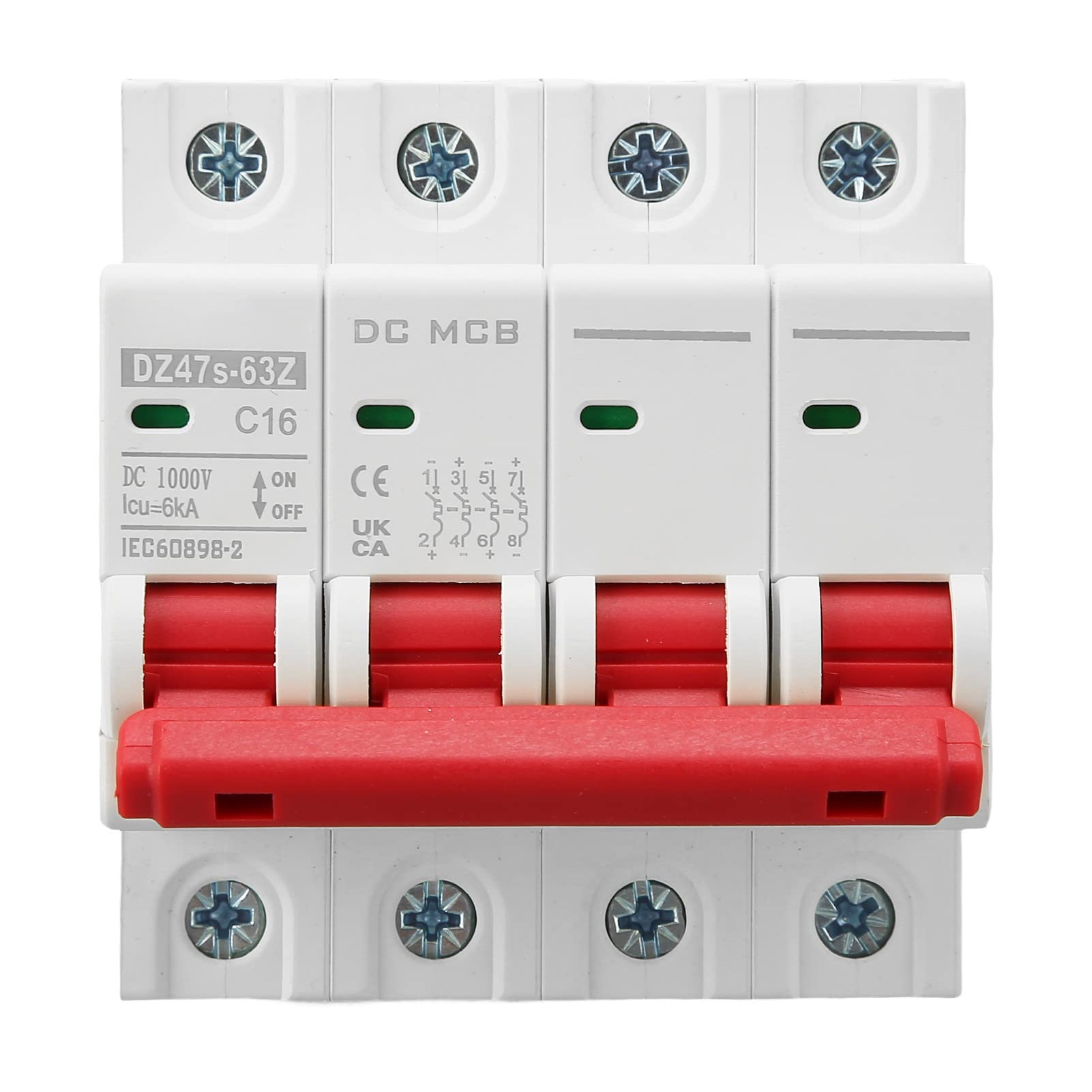 太陽光発電システム用DC小型遮断器 4極 16A、遮断容量6000AのDC遮断器、太陽光発電および電気自動車用DINレール取付式DC1000Vアイソレーター|LIFE QUEST