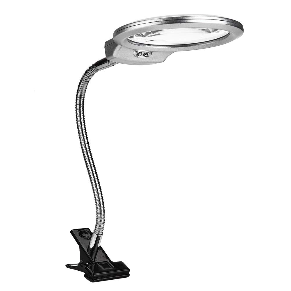 デスククリップクランプフレキシブル虫眼鏡、2.5Xおよび5X水晶体付き添い人LED虫眼鏡、ジュエリーウォッチ取りつくろう用の調節する能力のあるな金属元素熱電子管、陰電子応用科学用のハンズフリー虫眼鏡照明ランプ