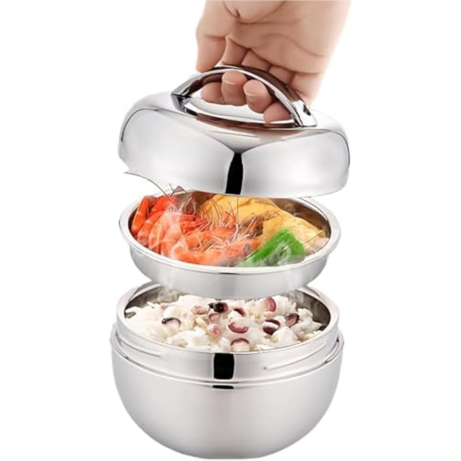 弁当箱 ZAZY 昼食会ボックス席 2 層 昼食会ジャー ステンレス鋼 どんぶり鉢型 大電気容量 成人男性 お上さん お坊っちゃん 御嬢さん 今めかしい 持ち運び分かりやすい (1.3L)