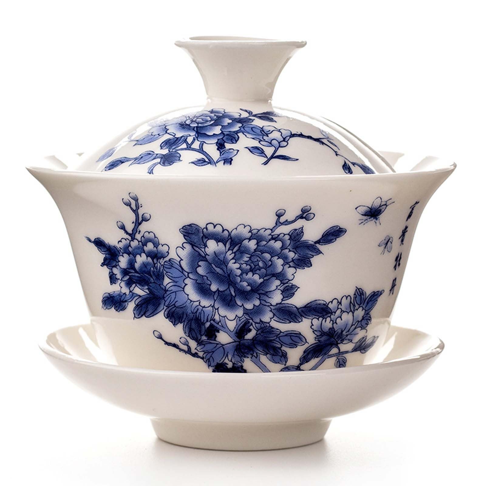 手?蓋碗 青花白磁蓋碗 紅茶優勝杯茶器仕掛ける 茶碗 中国の茶道具 上部付き添い人茶碗 瀬戸もの蓋と受け皿付き添い人三才懐蓋碗(03) [並行輸入品]