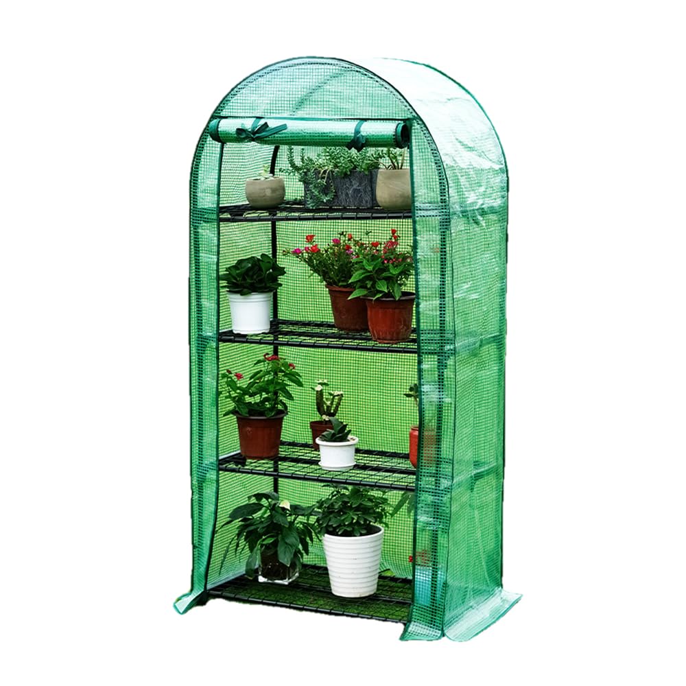 ビニール棲み家 ビニール植木室 小型 中型 3段/4段 園地植木室 花やしき植木室 お花照明ランプ・園地仕合わせ・身寄り家庭菜園・植木室 飾り気のない植木室 草木棚 防寒 防風 保温 雨合羽 UV取りすてる 草木防御すること 露天用 園芸用 (79x48x160糎,緑-PE取りまかなう)