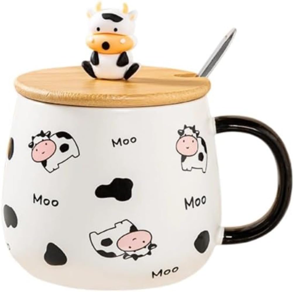 Ladfrol 2個入り口・入口カップ 瀬戸もの 愛くるしい 和風 コーヒーマグ 480ml 和食器 今めかしい 見目麗しい 牛柄 ひな形 差し上げ物 一緒になる祝賀会 室内装飾 雑貨 (C) [並行輸入品]