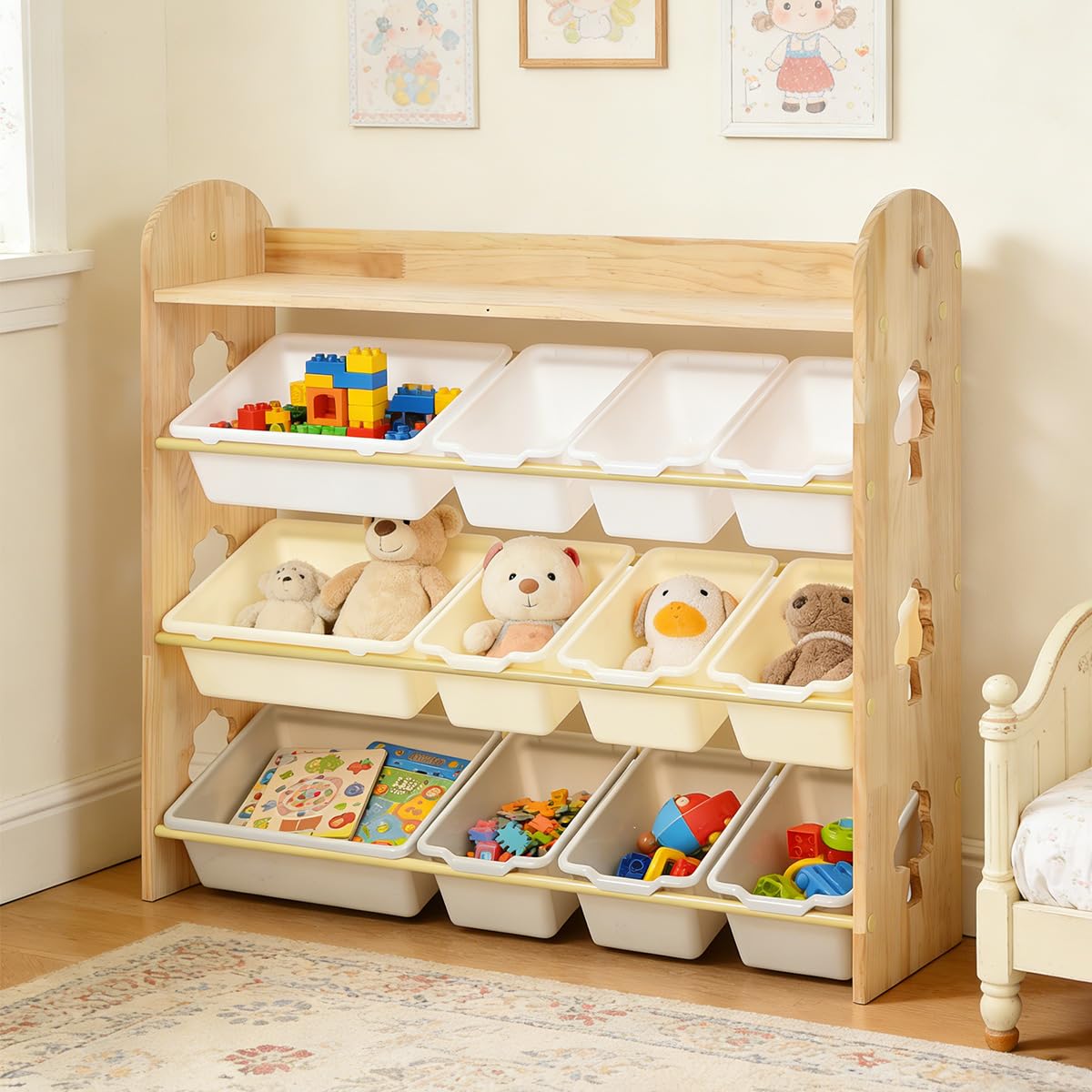 遊び道具納める仕合わせ 遊び道具納める4段仕合わせ 遊び道具箱 遊び道具納める 遊び道具棚 遊び道具 グループ分け納める お子さん用調度品 生まれながら木 天板付き添い人 4座標軸 納める 大電気容量 木製 精神的な統合飾り気の無い (自然的,幅103糎)