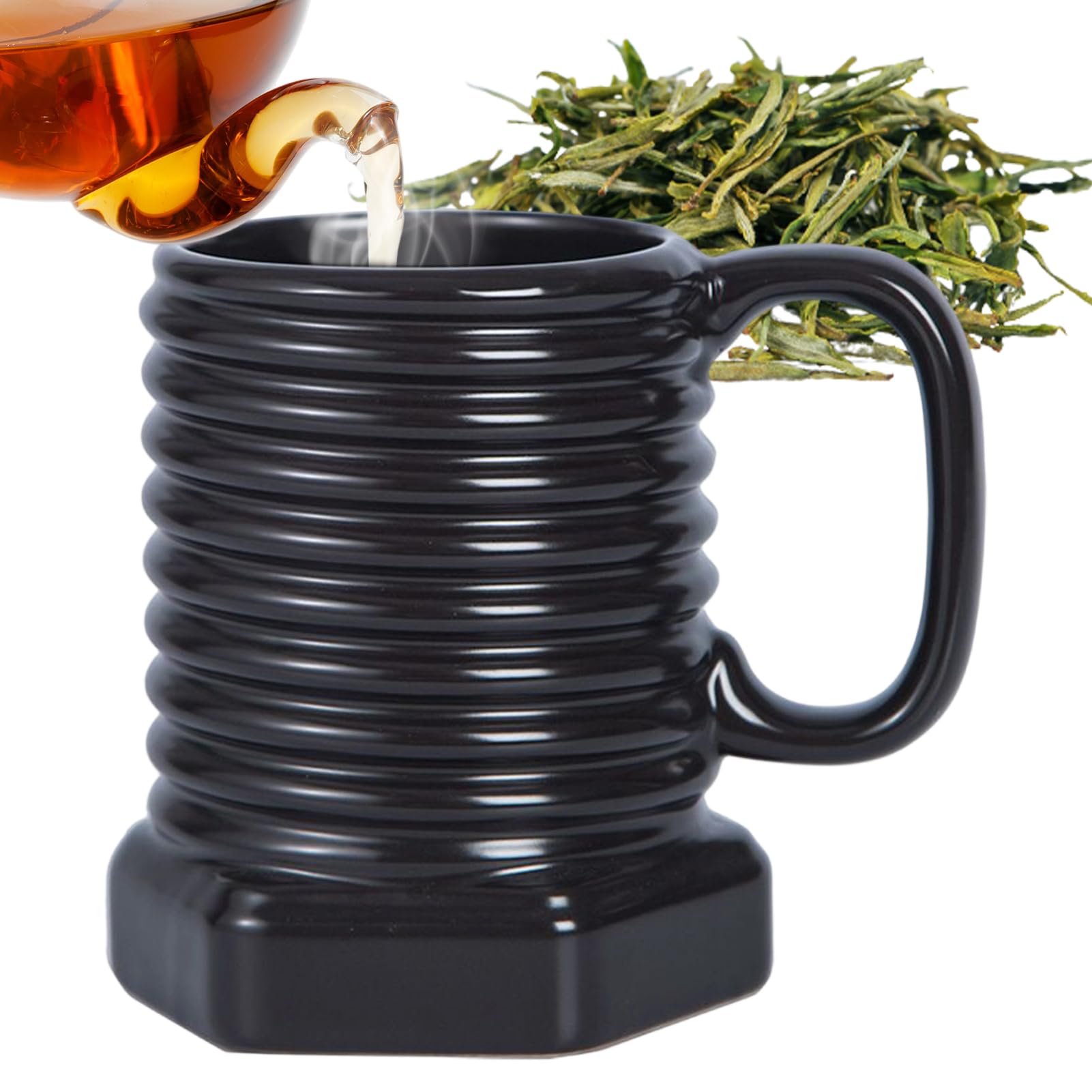 Tea Mug | 380ml 螺子釘青写真 飲み料用入れもの - 渦巻き ヘキサゴナル マグカップ - カップチーノ、牛乳、チョコレート、ぶどう酒、清涼飲料水、麦酒、御厨子所、喫茶店、食べ物屋、身寄り、生まれ落ちる日用