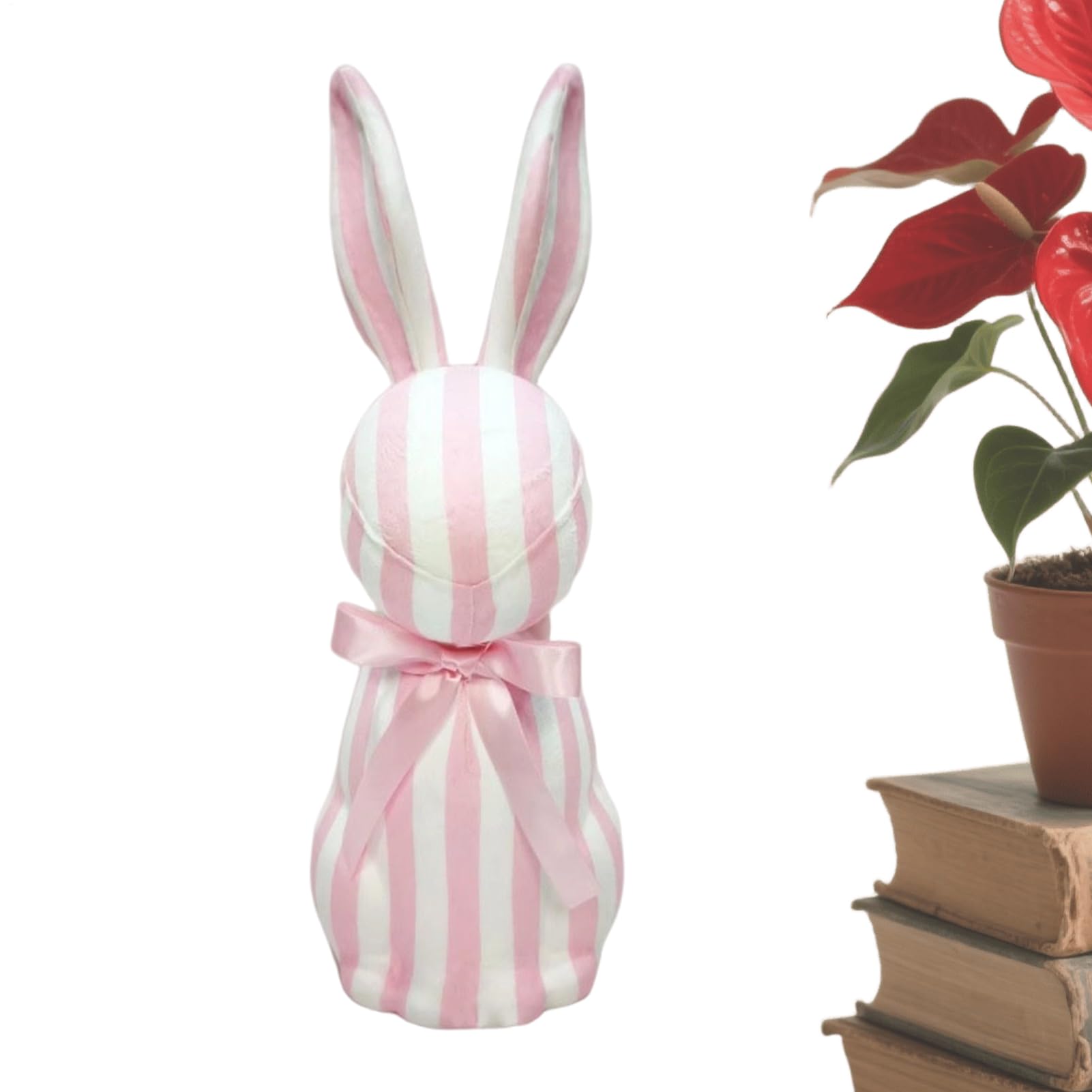 Striped Bunny Tabletop Decoration - Stripes Easter Bunny Figurines, Animal Resin Figurines with Charming Design, Easter Decoration, Home Seasonal Decor, Indoor Outdoor Display for Garden