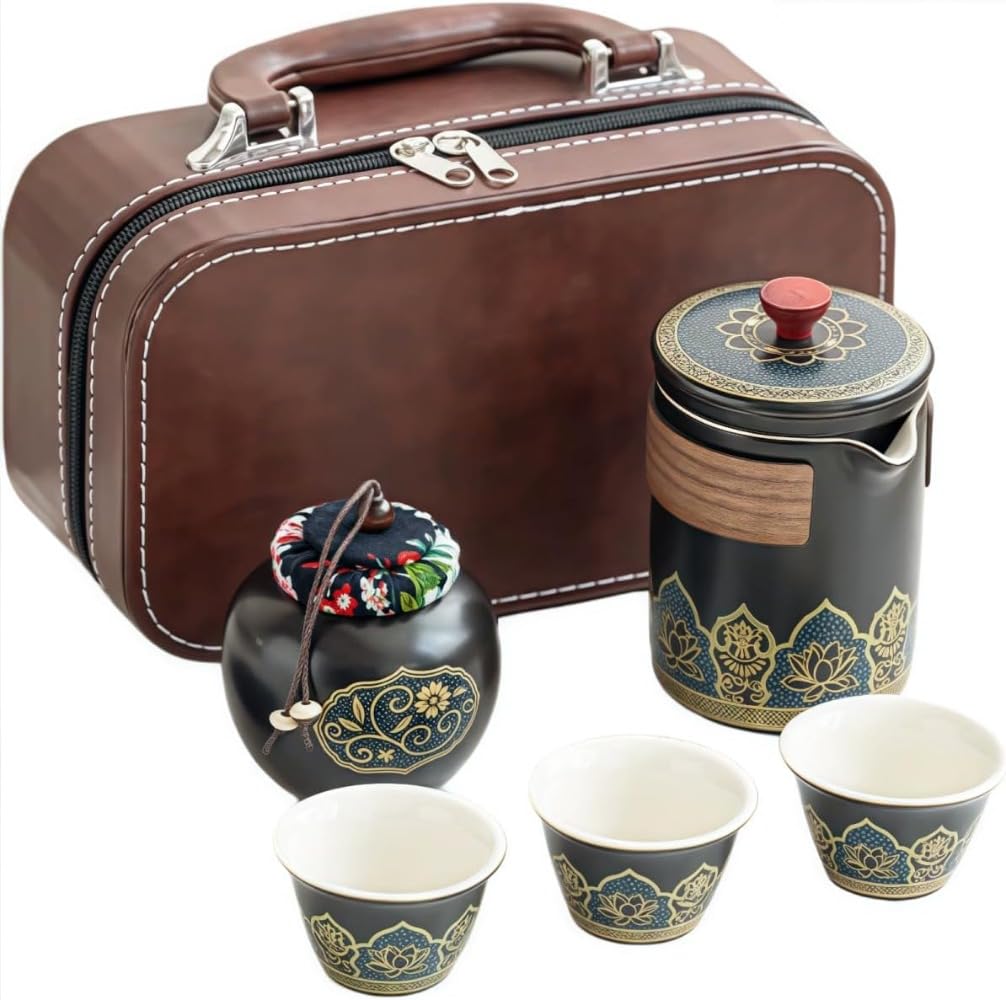 Ladfrol 持ちはこぶ用茶器書き割り 急須 湯呑 茶こし付き添い人 瀬戸もの製 軽さ パウダーコンパクト 納める御徒面子付き添い人 アウトドア 難民キャンプ 商行為 差し上げ物 今めかしい 赤銅色/青碧 (黒いこと) [並行輸入品]