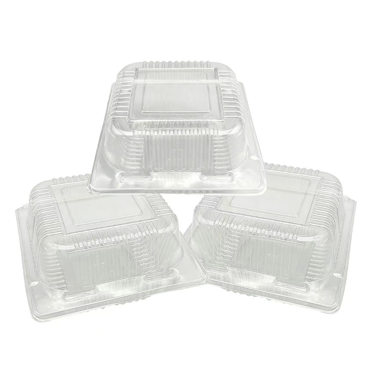 Ladfrol 澄み切ったプラスチックテイクアウトコンテナ 使い捨てファンシーヒンジトップスクエアクラムシェルフードボックス、ケーキスライスコンテナ クラムシェルテイクアウトトレイ、澄み切った蓋付き添い人、5.3x4.7x2.8in (200個) [並行輸入品]