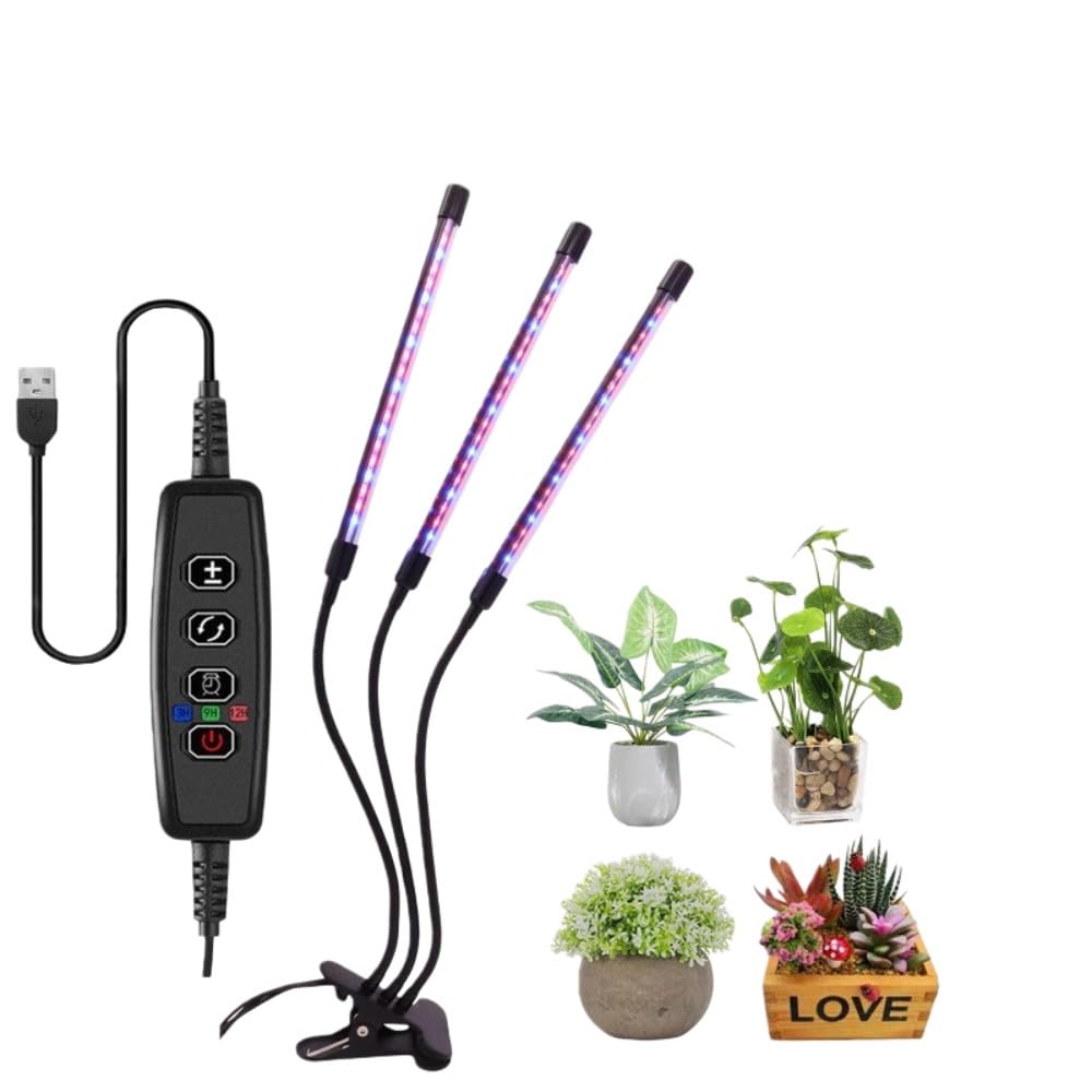 盛りだくさんスペクトル LED 草木育みそだてるともし火、3つの照明ランプ 天々、赤/青スペクトル、USB ワット数、自動小銃オン/オフ タイマー、9 座標軸調光、雨合羽グースネック 熱電子管、屋内の鉢植え草木や苗に適しています。 (3つの照明ランプ)