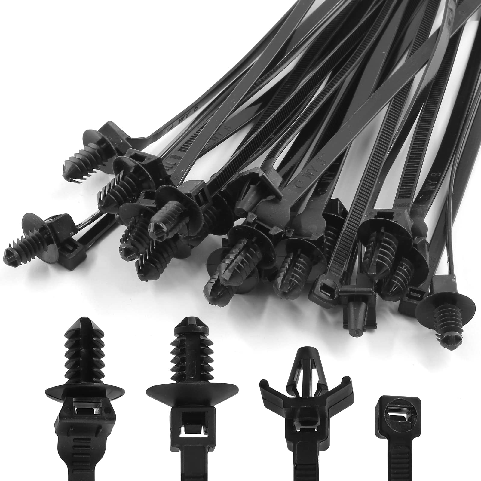 Piutouyar 4印字機 120個 黒いこと ナイロン プッシュマウントケーブル ジップタイ 矢 うしろ押し式 樅の木マウントケーブルタイ 多役立つこと セルフロックワイヤラップストラップ (6.7in 7.9in 8.7in)