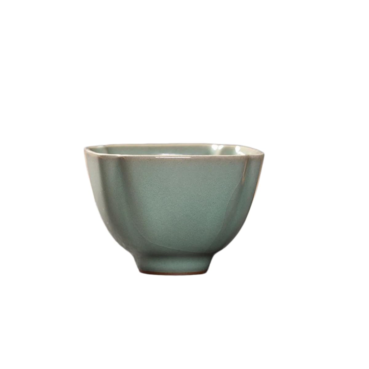 ティーカップ、茶碗、マスターカップ、シングルカップ、汝窯個人用茶器テイスティングセット、青磁手作り陶器、丸みを帯びた縁、手触りが快適、家庭用茶器セット、お手入れ簡単、耐久性 (丸い四角い【ギフトボックス】)|LIFE QUEST
