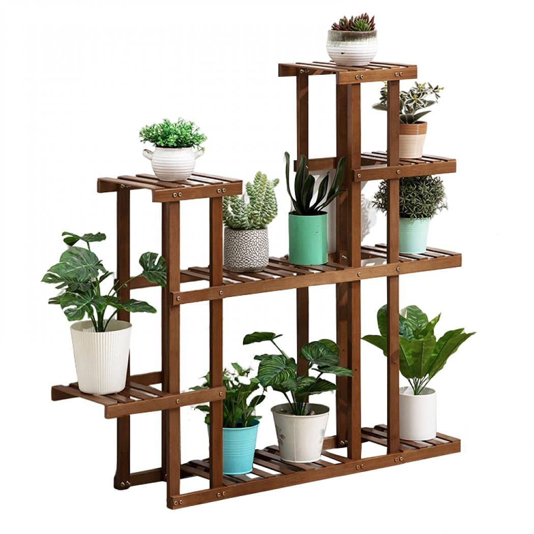 YWOLF フラワースタンド 木製 花台 盆栽棚 植木鉢スタンド 植物ディスプレイラック ベランダ/屋外/室内 ガーデニング 多肉植物 観葉植物 鉢植え (ブラウン2)｜LIFE QUEST