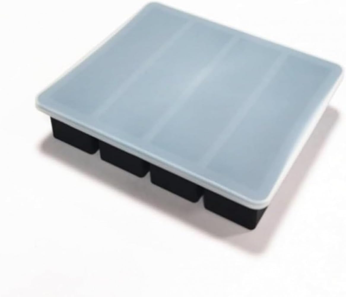ケイ素樹脂製矩形馬鹿でかい氷モールド 4 個組 専用蓋付き添い人製氷器で溶けにくい氷を作れ ウィスキー・ハイボール用に至適 取出し飾り気のないな氷入れ内燃機関御盆 身寄りで生やさしいに氷を作る氷作る容れもの