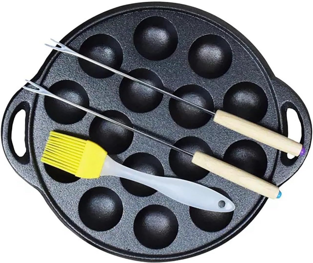 たこ焼きプレート 直火 IH対応 たこ焼き器 たこ焼きポット 両手 フライパン 15穴 焼肉マル 平面 プレート グリル鍋 ベーキング型 焦げ付きにくい ベーキングピン付 ガス 家庭用 (ブラック)|LIFE QUEST