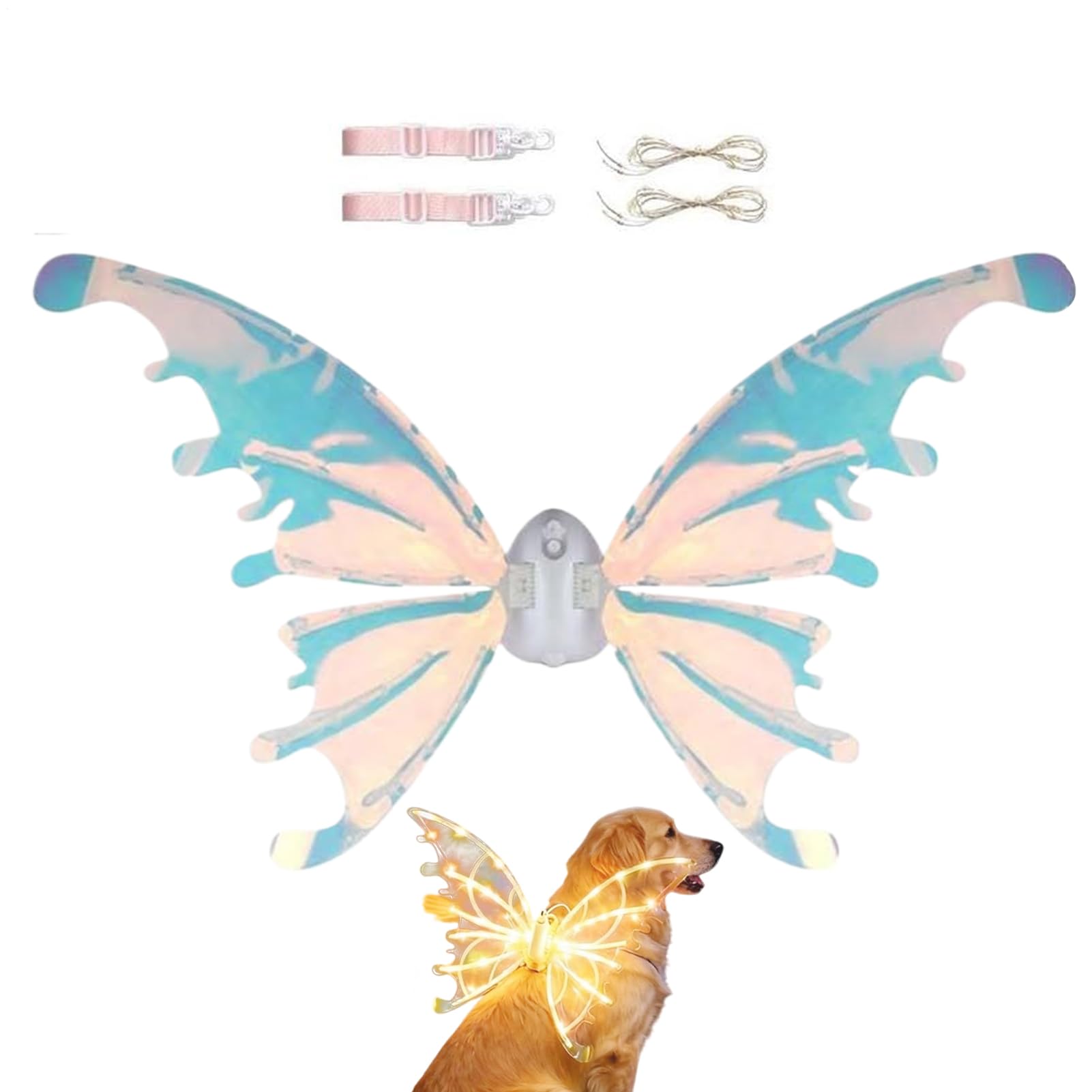 LED Dog Wings Costume - Light Up Electric Fairy Role-Play Outfit, Glowing Pet Accessory | Party Parade Masquerade Easter Theater Carnival for Large Medium Dogs Fun Celebration