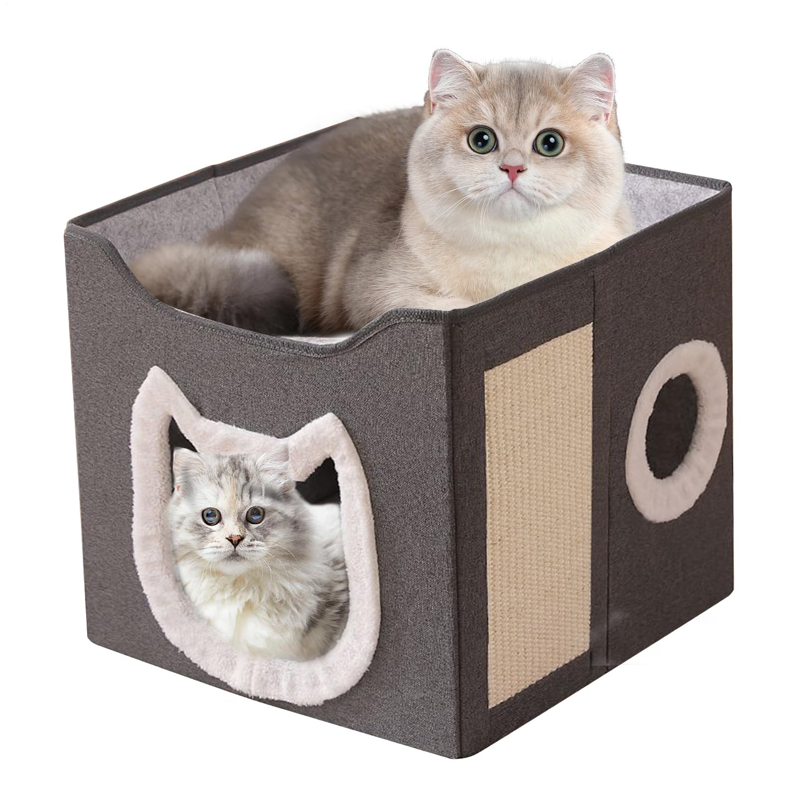 Cat House - 折りたたみ愛玩動物棲み家 調度品 - 2段大型かくれ家臥榻 保護施設 ケネル スクラッチパッド付き添い人 どんぶり鉢付き添い人 猫 犬 屋内 家 冬 室外